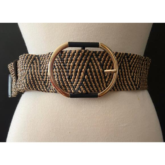 EXPRESS Black/Tan Stretch Rattan Waist Belt sz XS/S - Picture 1 of 9